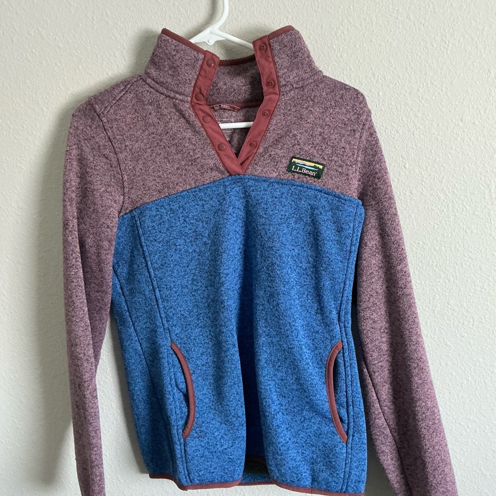 L.L. Bean Maroon and Blue Button-Collar Pullover